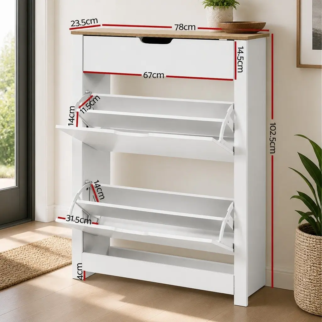 Shoe Rack Cabinet for Entrance Hallway 16 Pairs White Wood Storage Organiser