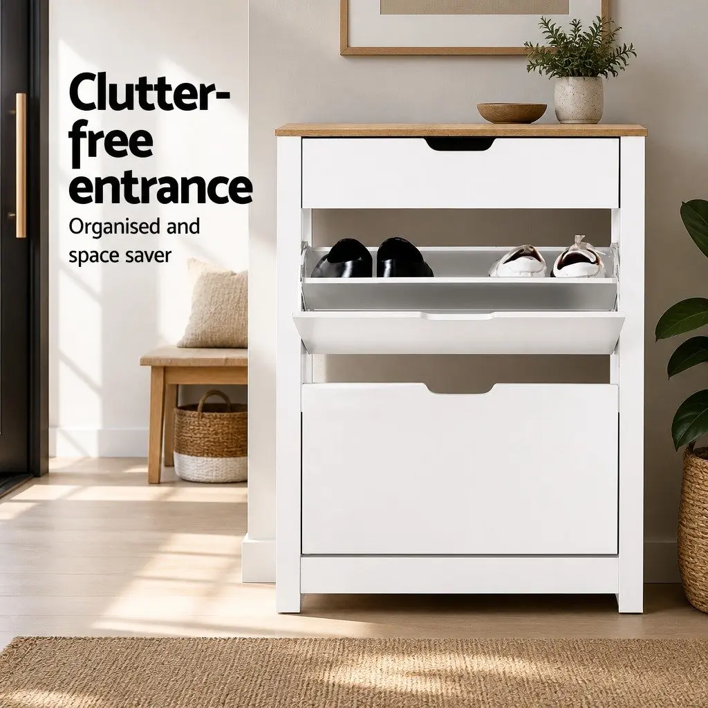 Shoe Rack Cabinet for Entrance Hallway 16 Pairs White Wood Storage Organiser