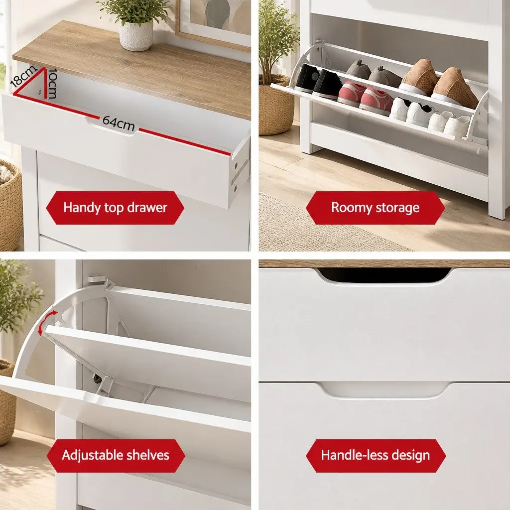 Shoe Rack Cabinet for Entrance Hallway 16 Pairs White Wood Storage Organiser