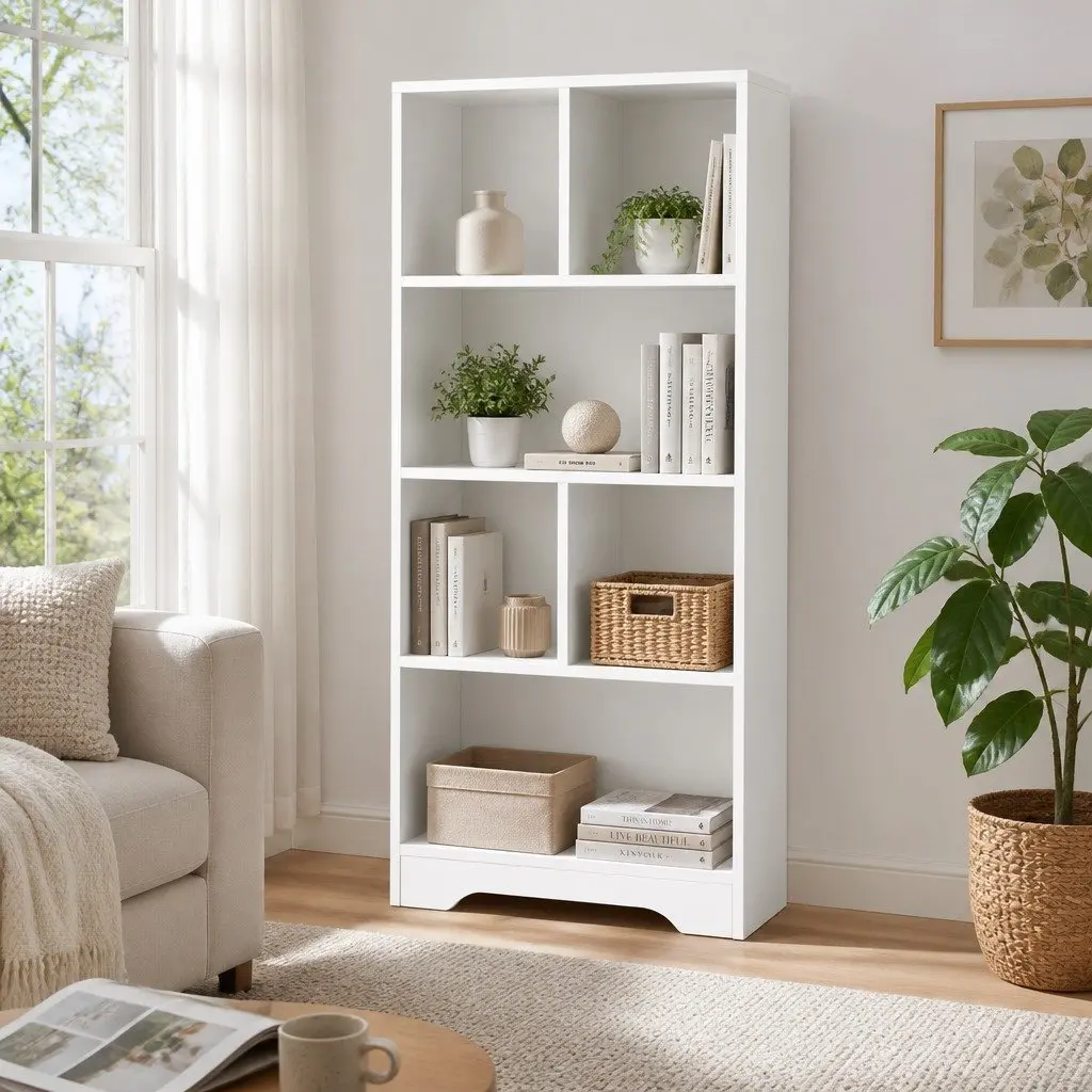 4-Tier Display Shelf White Bookcase Storage Unit Home Organisation Furniture