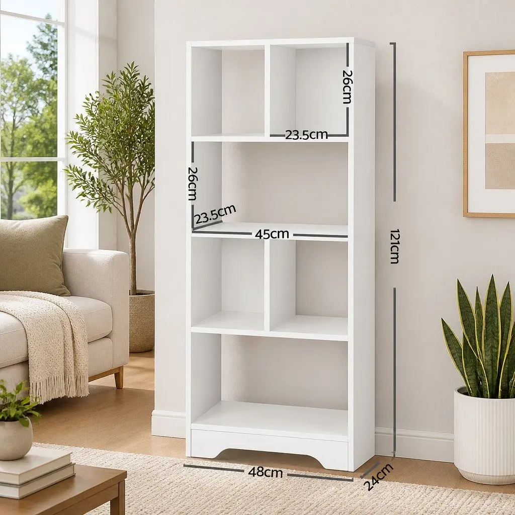 4-Tier Display Shelf White Bookcase Storage Unit Home Organisation Furniture
