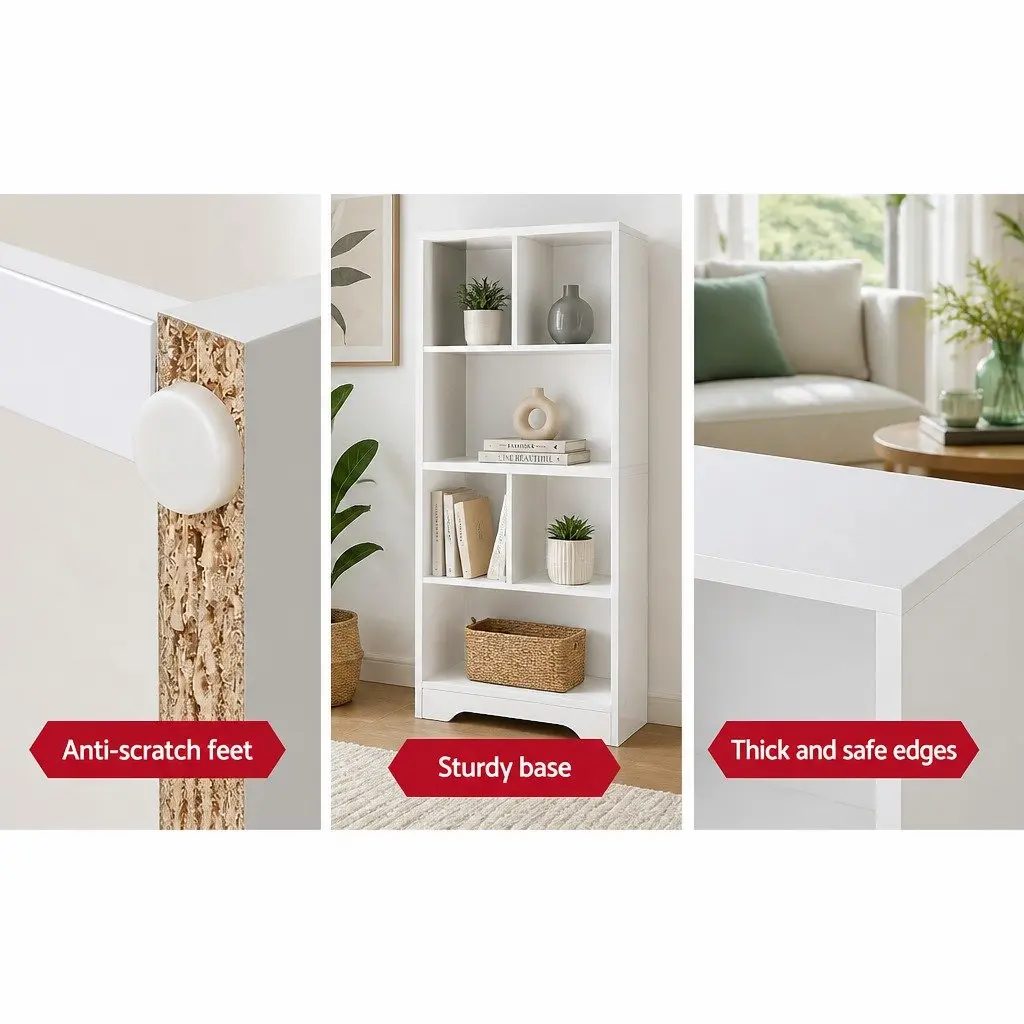 4-Tier Display Shelf White Bookcase Storage Unit Home Organisation Furniture