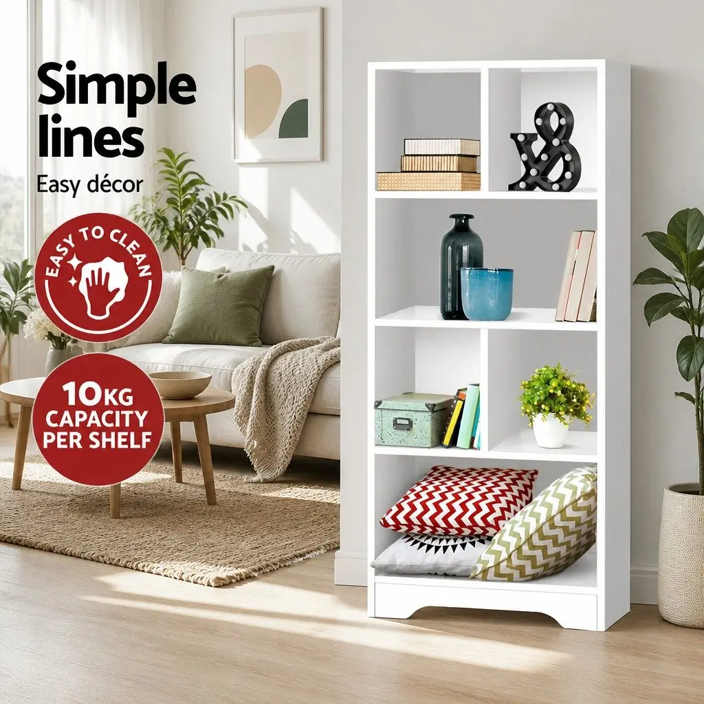 4-Tier Display Shelf White Bookcase Storage Unit Home Organisation Furniture