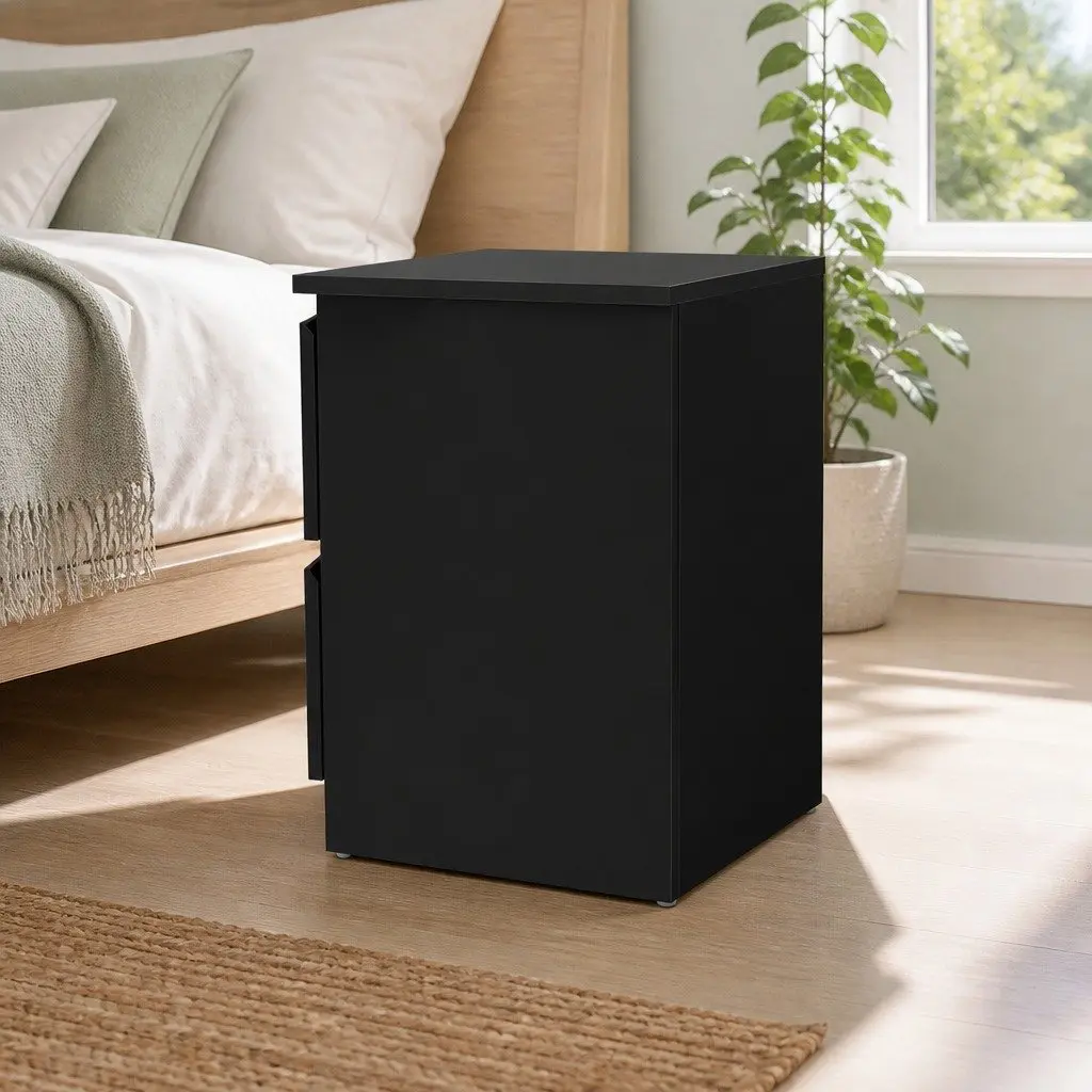 Black Bedside Table with 2 Drawers