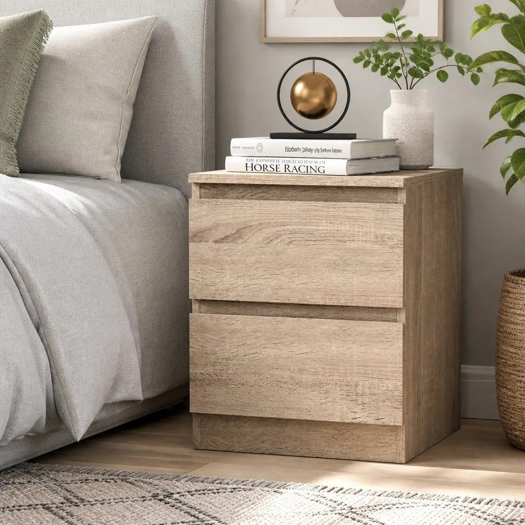 Bedside Table Light Wood Tone Bedroom Storage 40cm x 39.5cm x 50cm