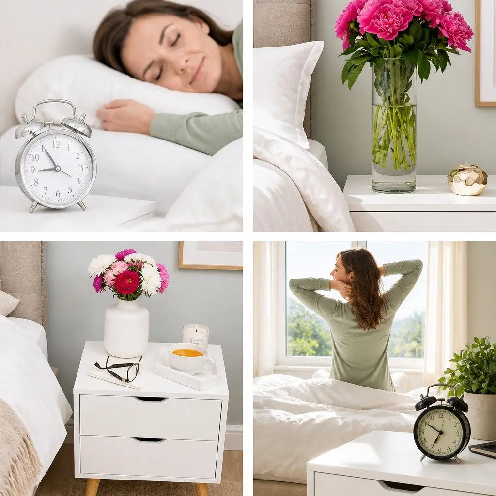Bedside Table for Bedroom 40cm W x 30cm D x 50cm H White Modern 2 Drawers Storage Nightstand with Splayed Legs