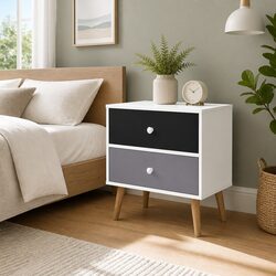 Specifications of Scandinavian Design Bedside Table with 2 Drawers