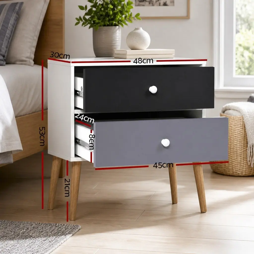 Bedside Table 2 Drawers Scandinavian Design Bedroom Nightstand Storage Furniture