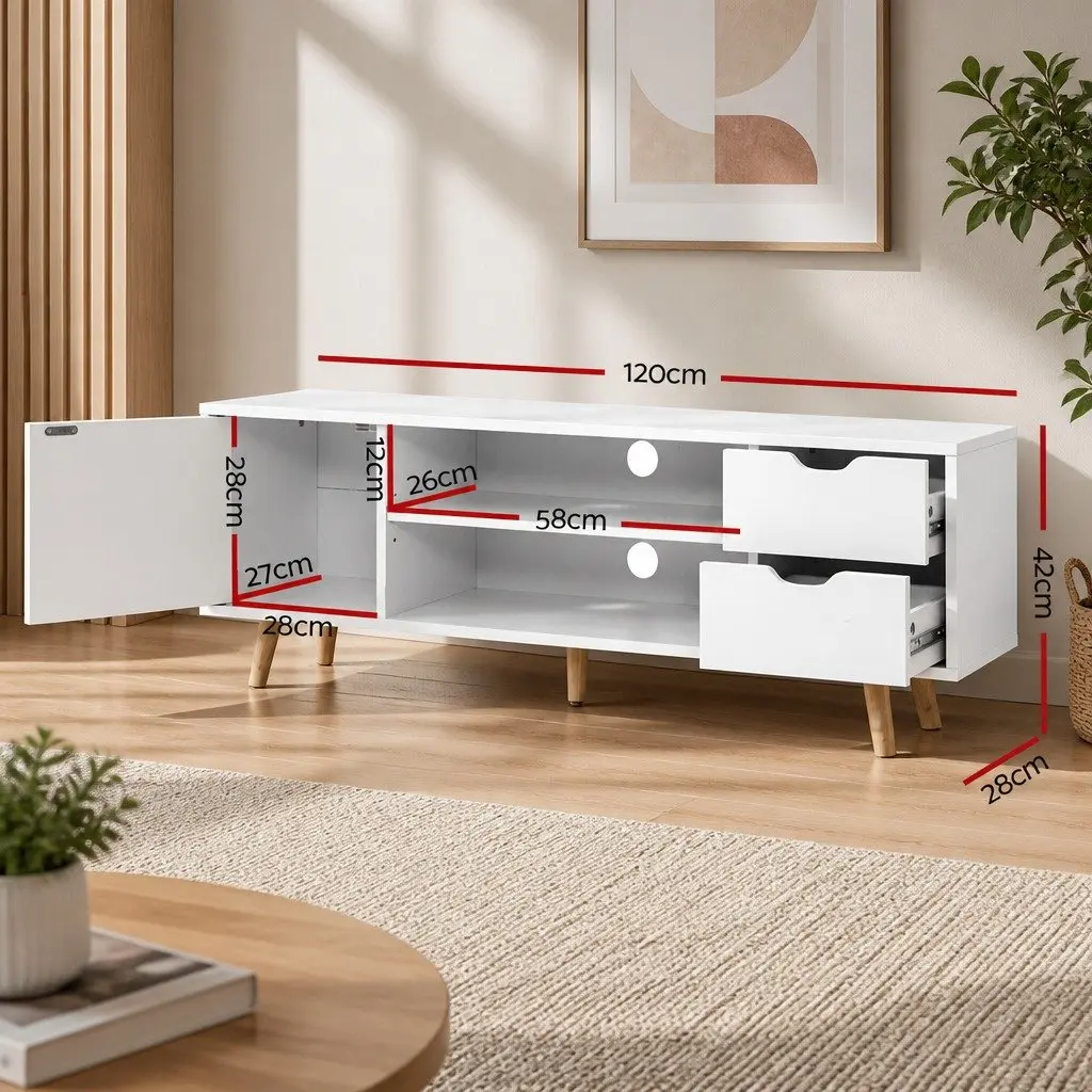 TV Entertainment Unit 120cm White Storage Cabinet with Drawers and Shelves