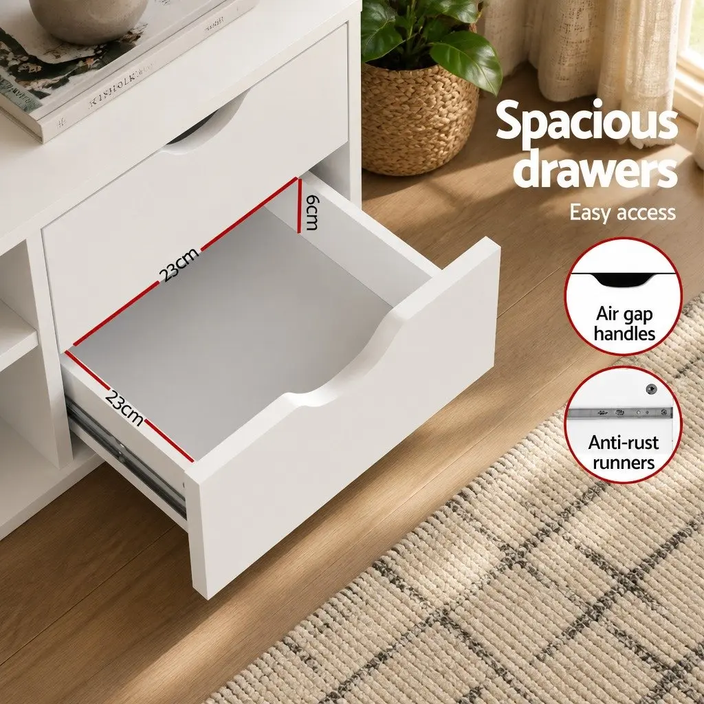 TV Entertainment Unit 120cm White Storage Cabinet with Drawers and Shelves