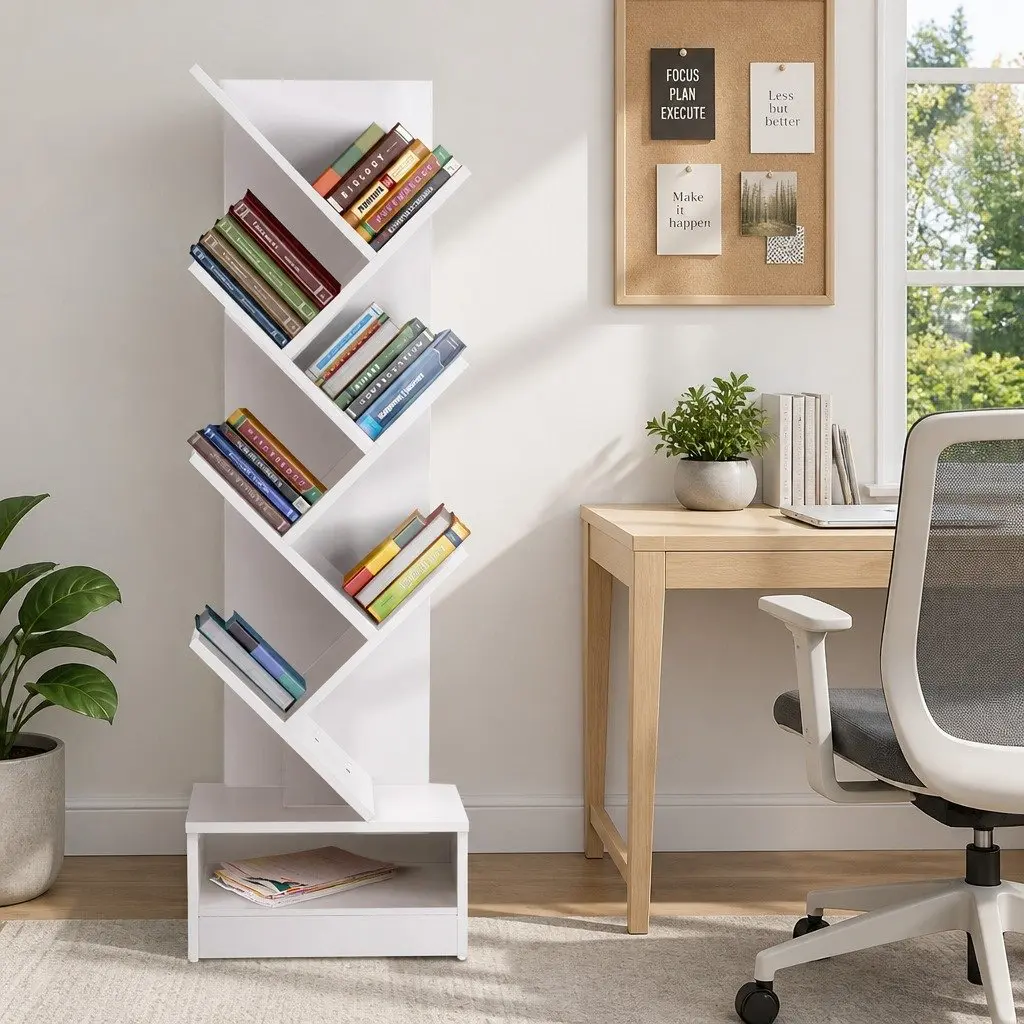 Tree Bookshelf 7 Tier White Freestanding Wall Mount Storage Display Unit