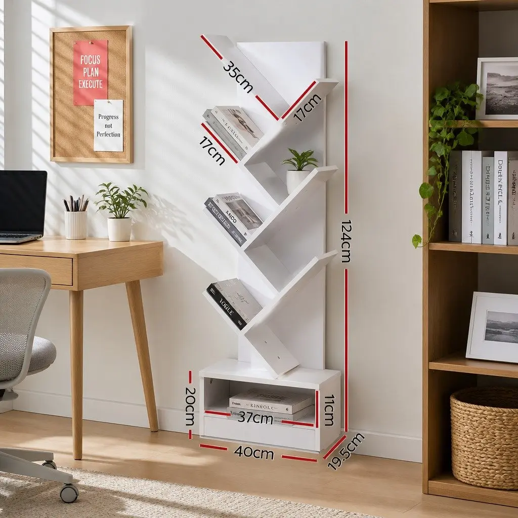 Tree Bookshelf 7 Tier White Freestanding Wall Mount Storage Display Unit