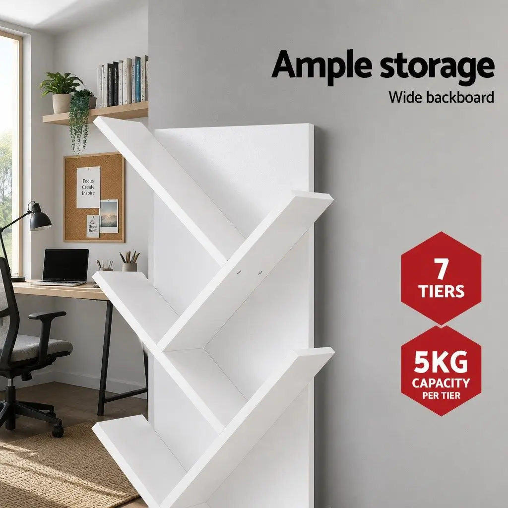 Tree Bookshelf 7 Tier White Freestanding Wall Mount Storage Display Unit