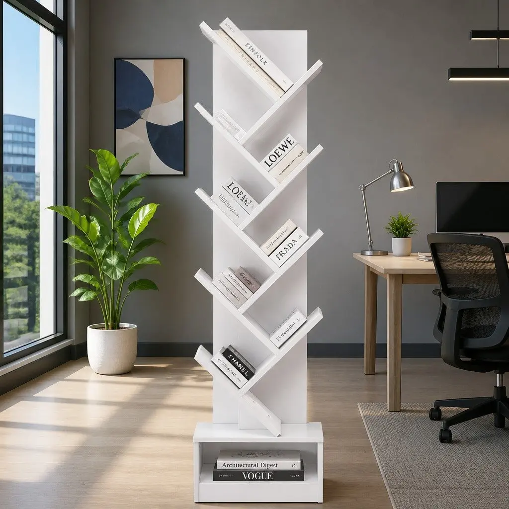 Tree Bookshelf Living Room 9 Tier White Freestanding Wall Mount Storage Display Shelves