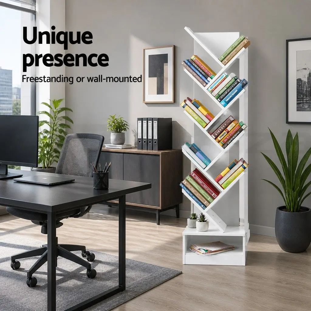 Tree Bookshelf Living Room 9 Tier White Freestanding Wall Mount Storage Display Shelves