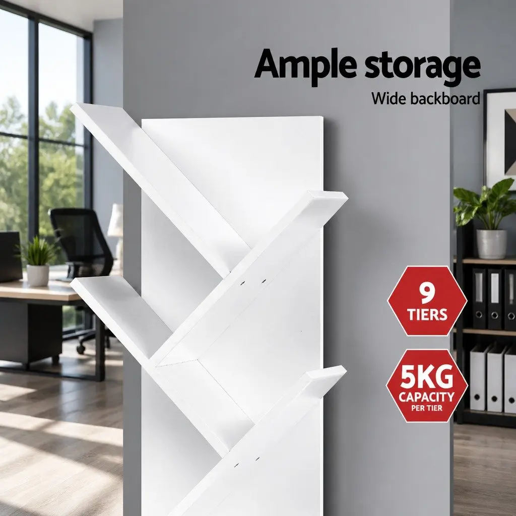 Tree Bookshelf Living Room 9 Tier White Freestanding Wall Mount Storage Display Shelves