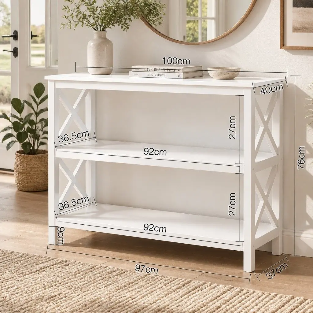 White 3-Tier Console Table Hallway Side Table Display Shelving Unit Home