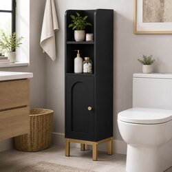 Bathroom Storage Cabinet Toilet Corner Organizer Slim Adjustable Shelf Black