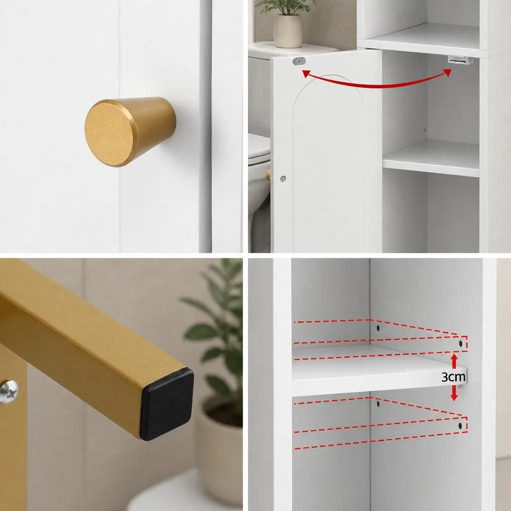 Bathroom Storage Cabinet Floor Organizer Toilet Corner Adjustable Shelf 20x20x84cm