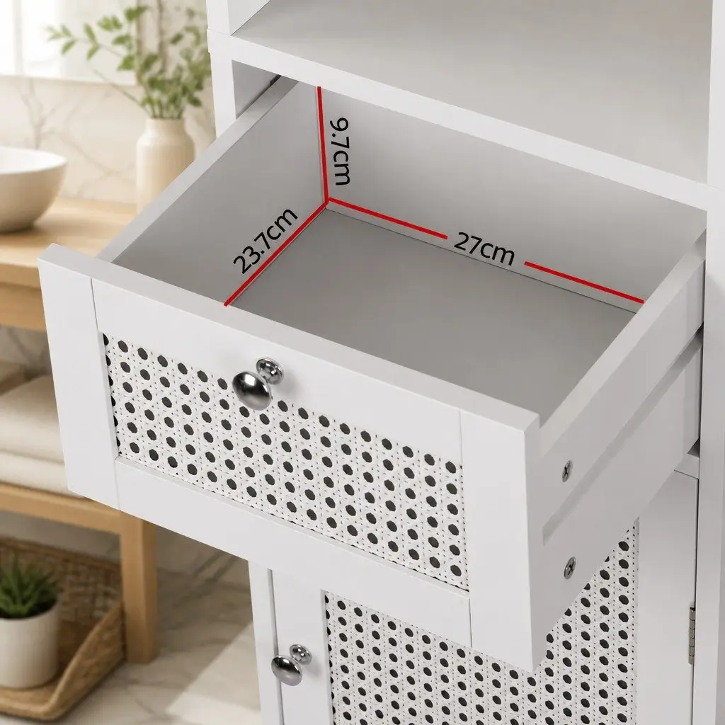 Bathroom Storage Cabinet 161cm White Rattan Tallboy Cupboard