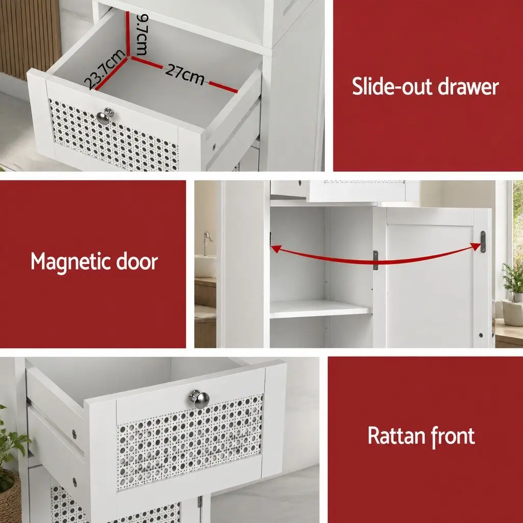 Bathroom Storage Cabinet 161cm White Rattan Tallboy Cupboard