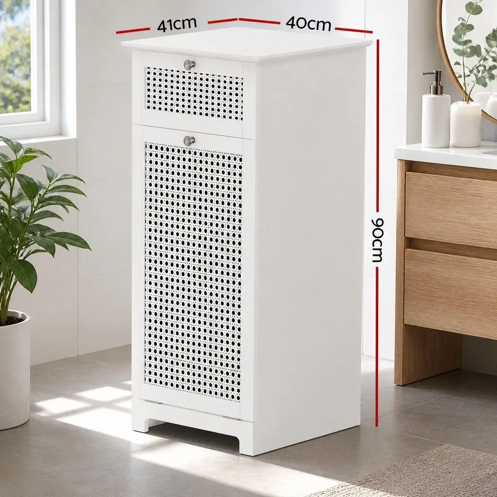 Laundry Hamper Cabinet Bathroom Storage Rattan Clothes Basket Organiser White 90cm