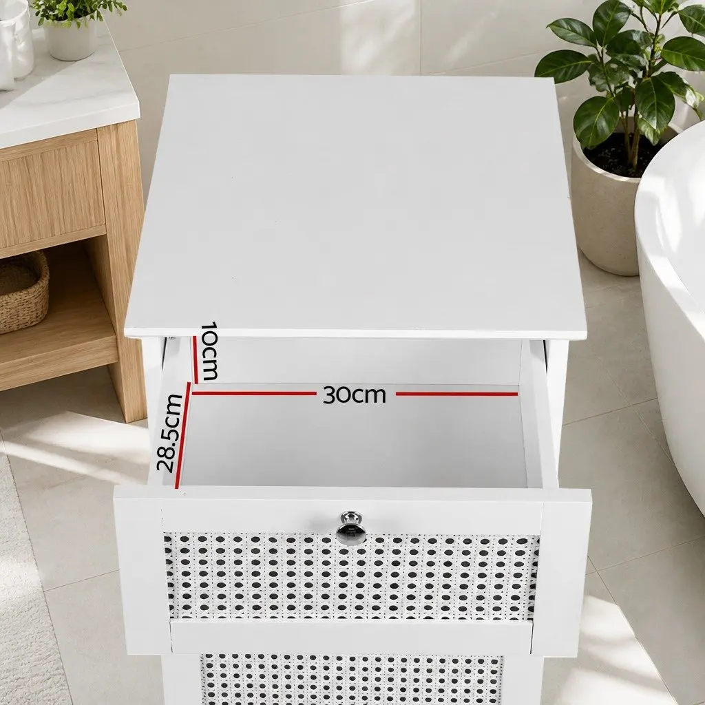 Laundry Hamper Cabinet Bathroom Storage Rattan Clothes Basket Organiser White 90cm