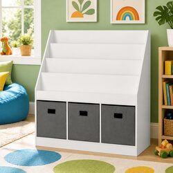 Dimensions of 4 Tier Kids Bookshelf with Storage Bins