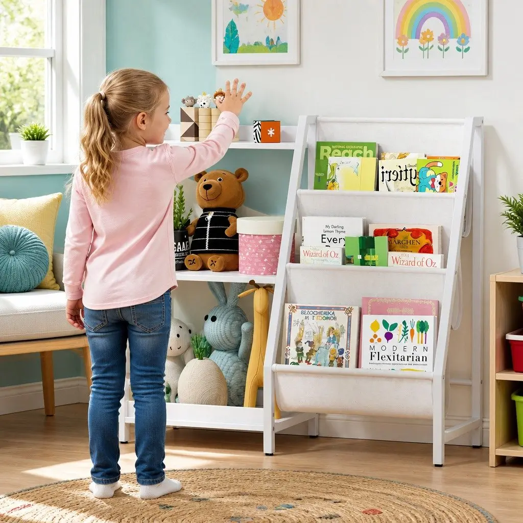 Kids Bookshelf White 3-Tier Storage Organizer Rack for Bedroom Playroom