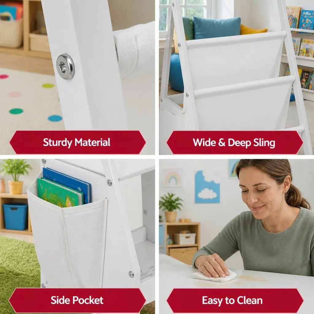 Kids Bookshelf White 3-Tier Storage Organizer Rack for Bedroom Playroom