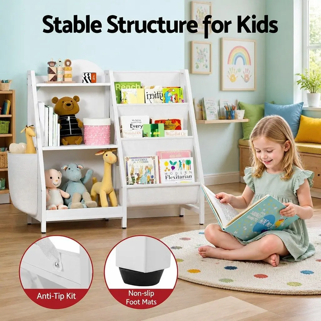 Kids Bookshelf White 3-Tier Storage Organizer Rack for Bedroom Playroom