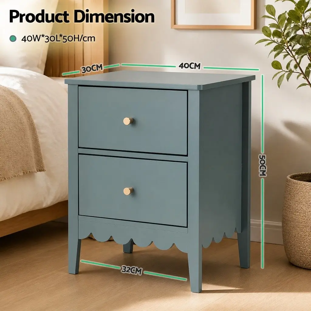 Bedside Table 2 Drawers Bedroom Nightstand Storage Green Easy Assembly