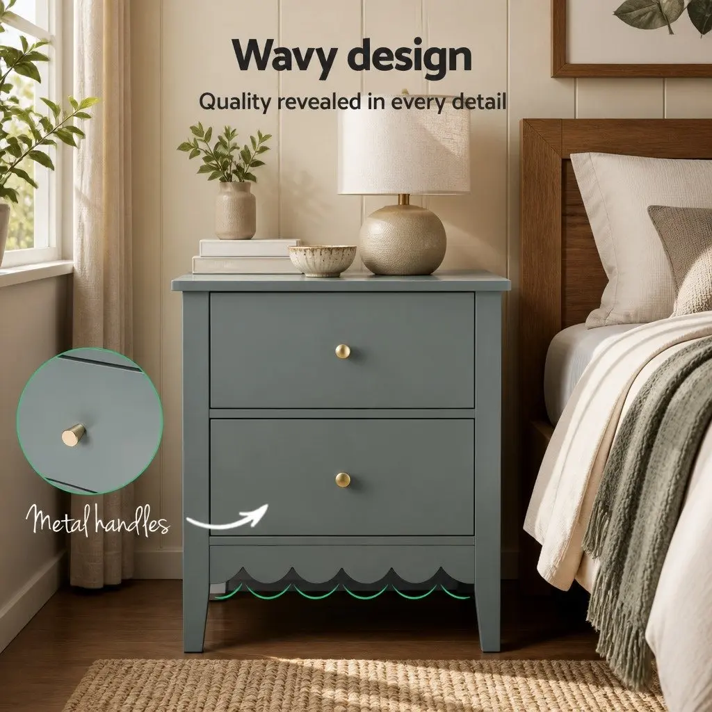 Bedside Table 2 Drawers Bedroom Nightstand Storage Green Easy Assembly
