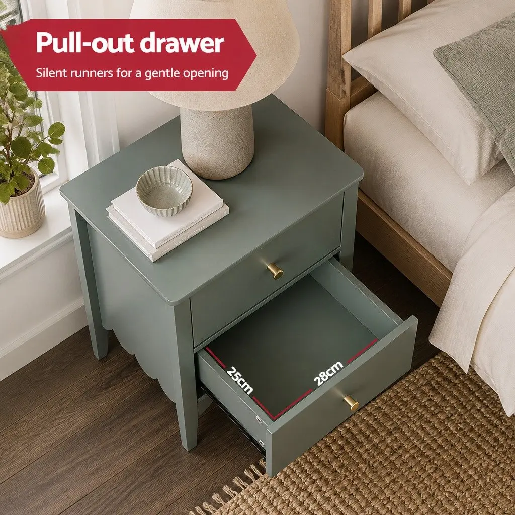Bedside Table 2 Drawers Bedroom Nightstand Storage Green Easy Assembly