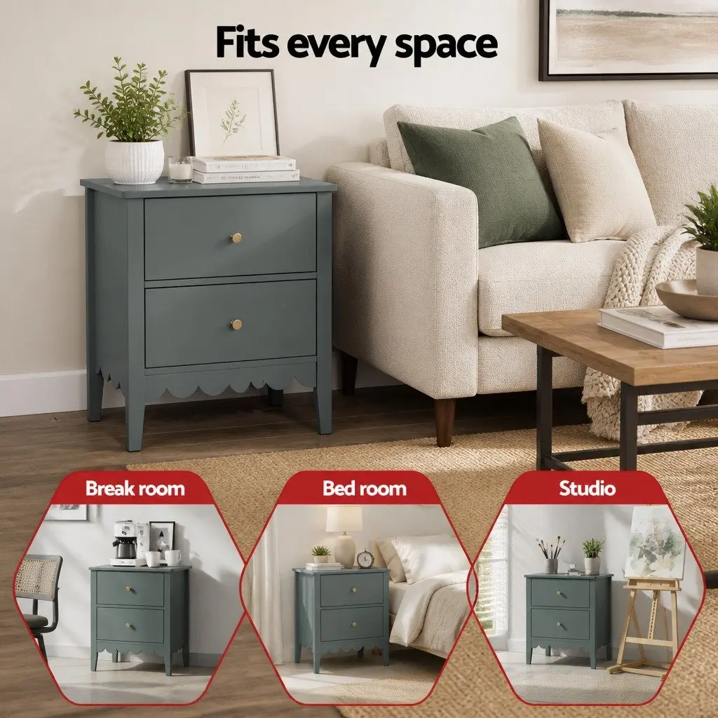 Bedside Table 2 Drawers Bedroom Nightstand Storage Green Easy Assembly
