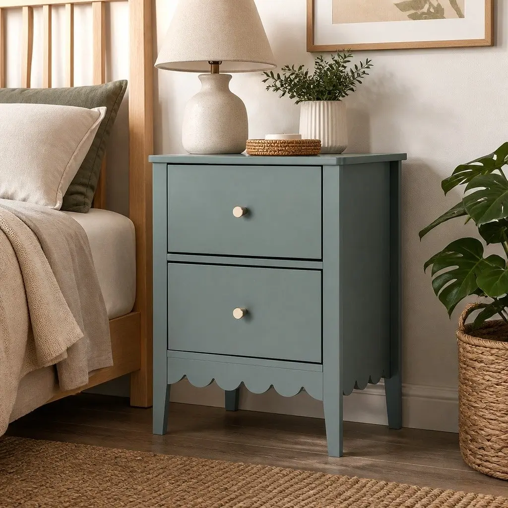 Bedside Table 2 Drawers Bedroom Nightstand Storage Green Easy Assembly