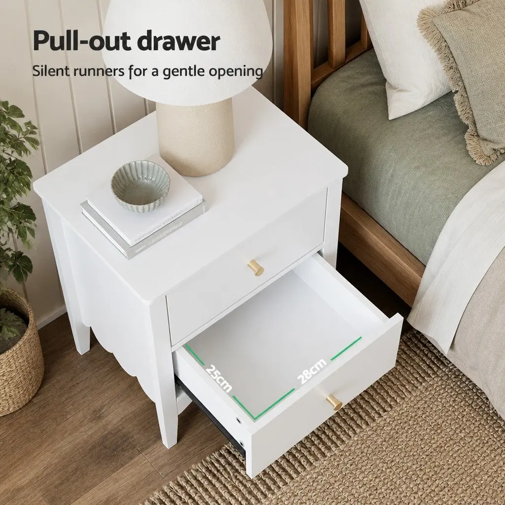 Bedside Table Bedroom 40cm W x 30cm D x 50cm H White 2 Drawers Storage Unit