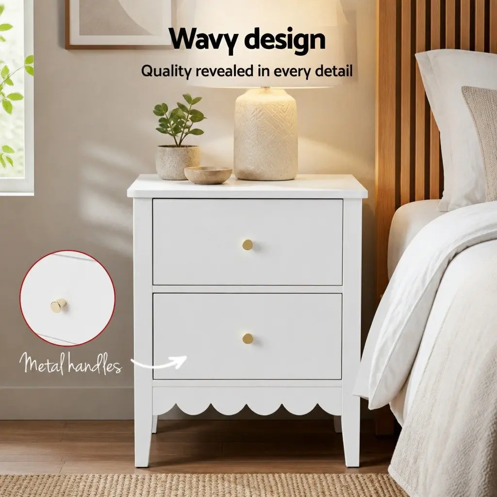 Bedside Table Bedroom 40cm W x 30cm D x 50cm H White 2 Drawers Storage Unit