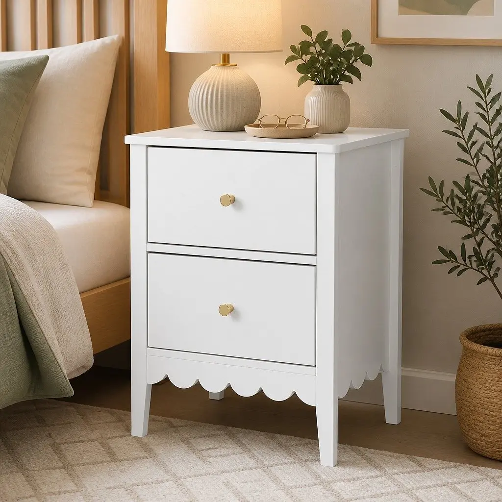 Bedside Table Bedroom 40cm W x 30cm D x 50cm H White 2 Drawers Storage Unit
