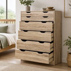 6 Drawer Chest Tallboy Storage Cabinet Oak Bedroom Furniture Scandinavian Design