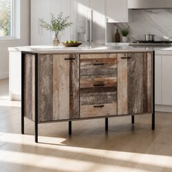 Wooden Buffet Cabinet - Dark Grey, 123cm x 39cm x 79cm