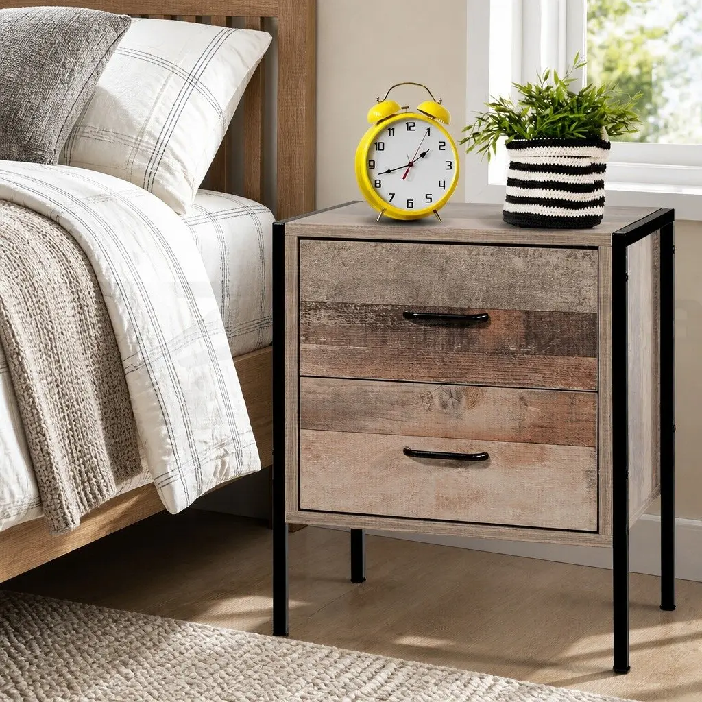 Bedside Table for Bedroom 42.5cm W x 39cm D x 51cm H Black Dark Oak 2 Drawers Storage Cabinet