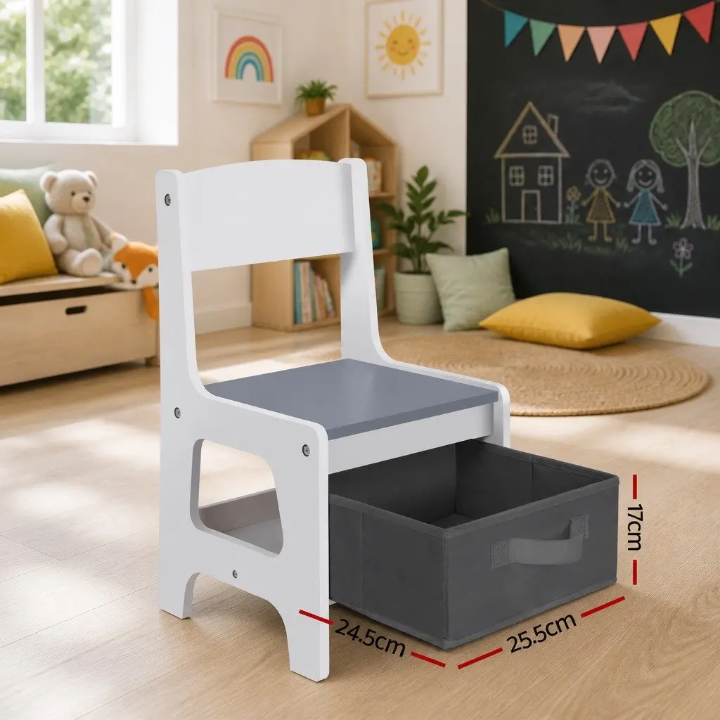 Kids Table and Chairs Set Activity Desk Chalkboard Storage Play Furniture Grey