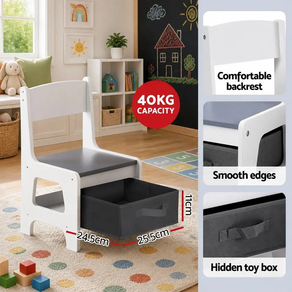 Kids Table and Chairs Set Activity Desk Chalkboard Storage Play Furniture Grey