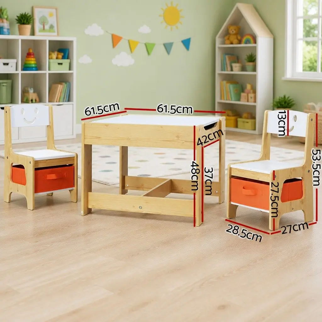 Kids Table and Chairs Set Activity Desk Chalkboard Reversible Desktop Storage