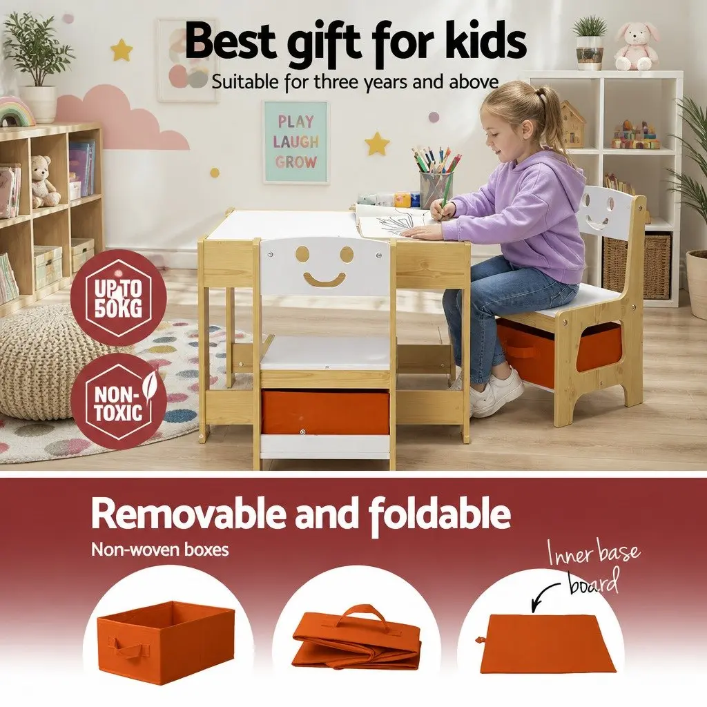Kids Table and Chairs Set Activity Desk Chalkboard Reversible Desktop Storage