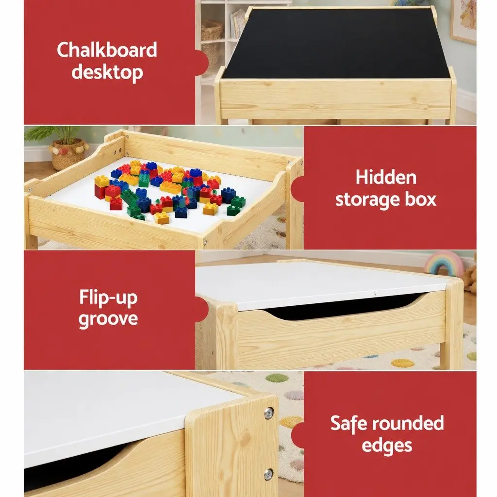 Kids Table and Chairs Set Activity Desk Chalkboard Reversible Desktop Storage