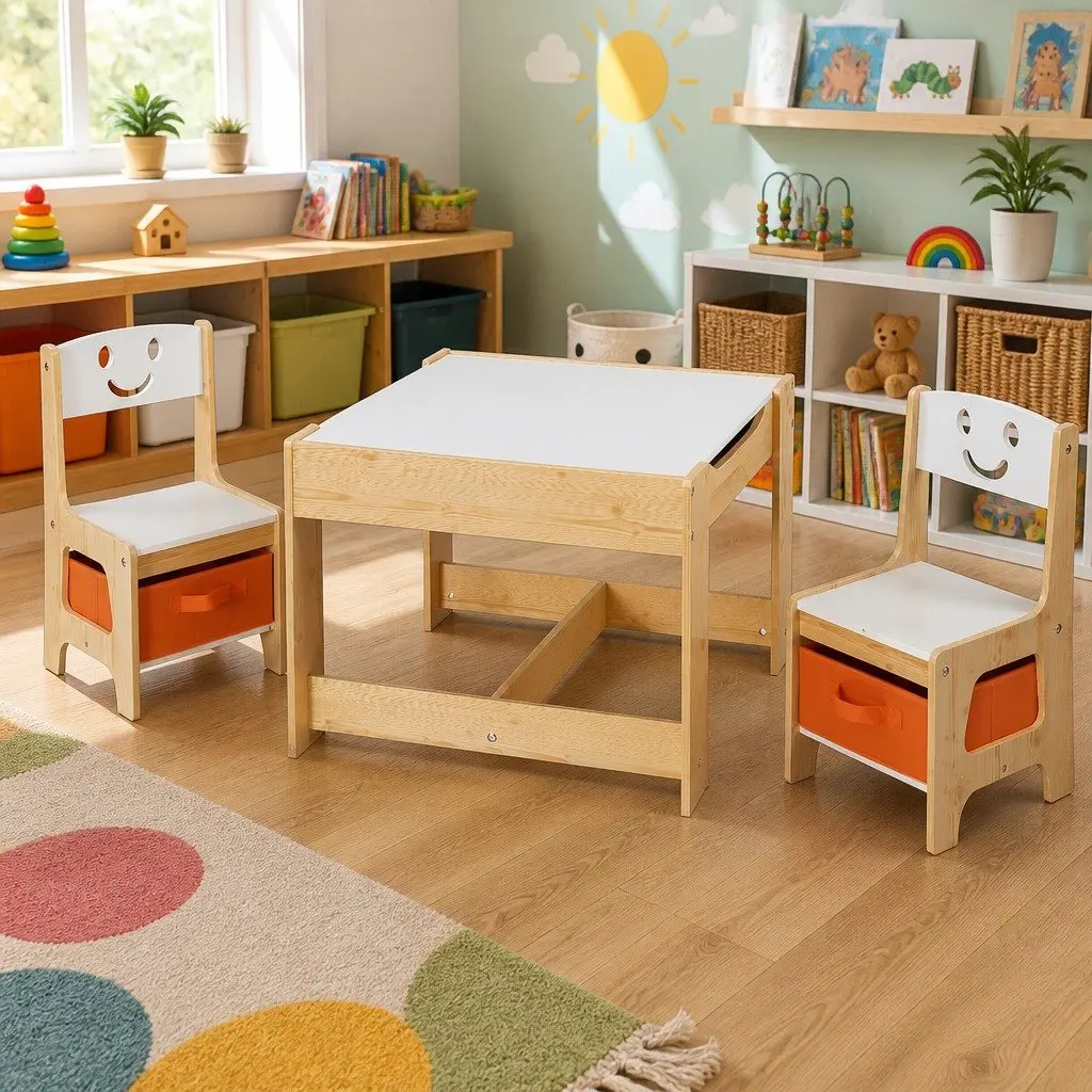 Kids Table and Chairs Set Activity Desk Chalkboard Reversible Desktop Storage