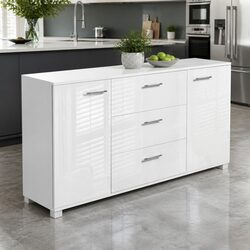 Buffet Sideboard White High Gloss Modern Storage Cabinet with Drawers