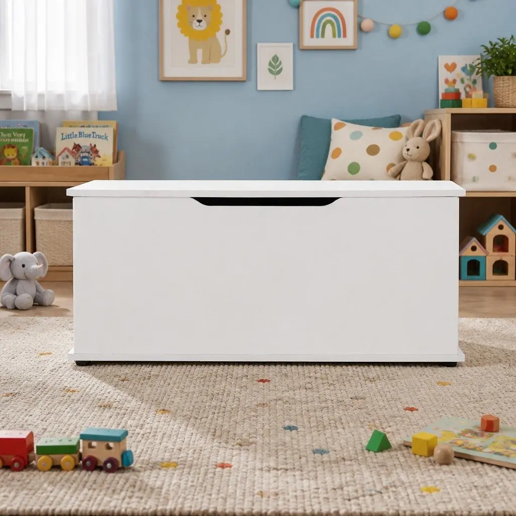Toy Box Storage Chest Organiser for Kids Bedroom Playroom White 92cm x 40cm x 40cm